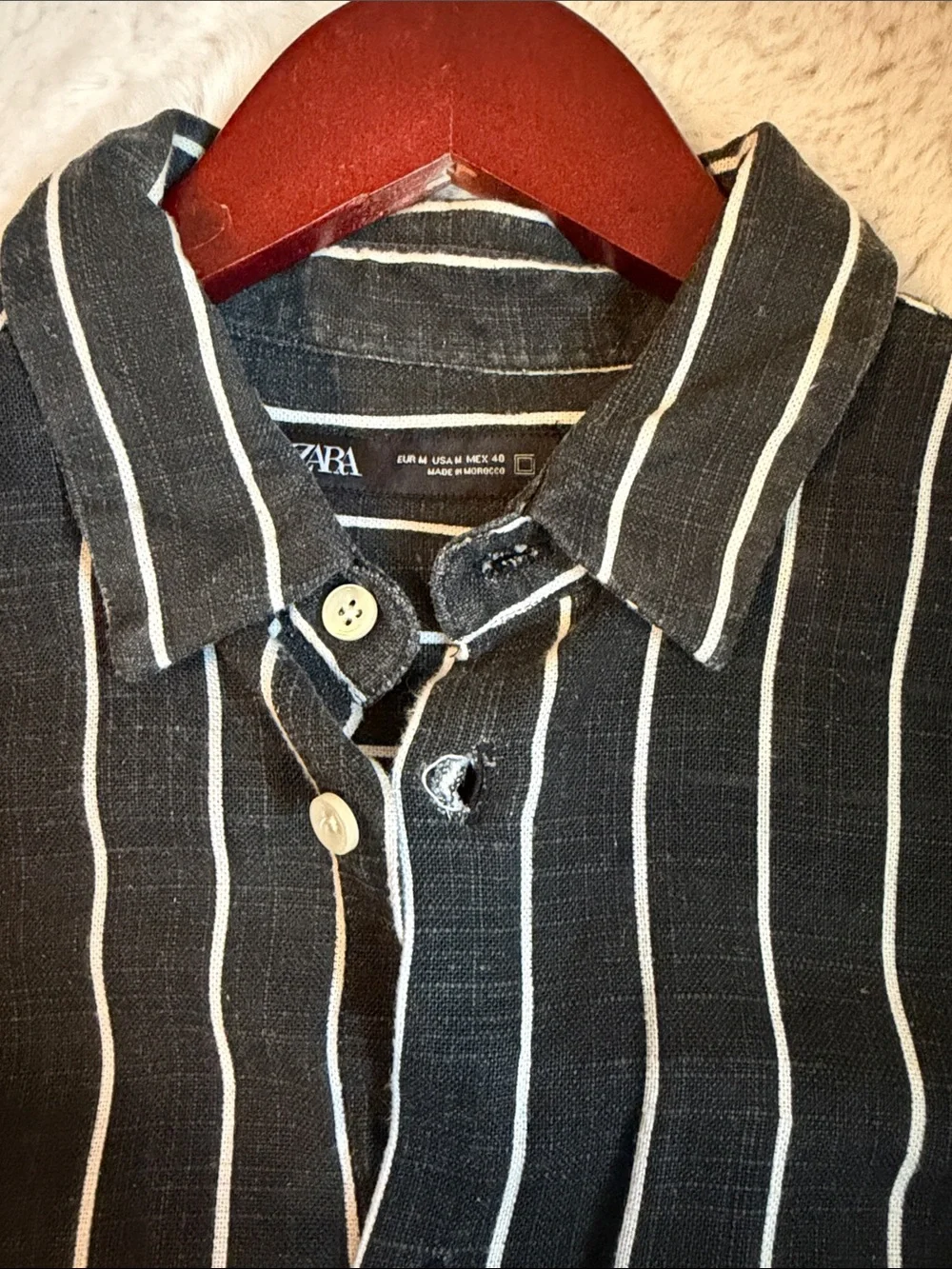 Zara medium gray stripe linen button up